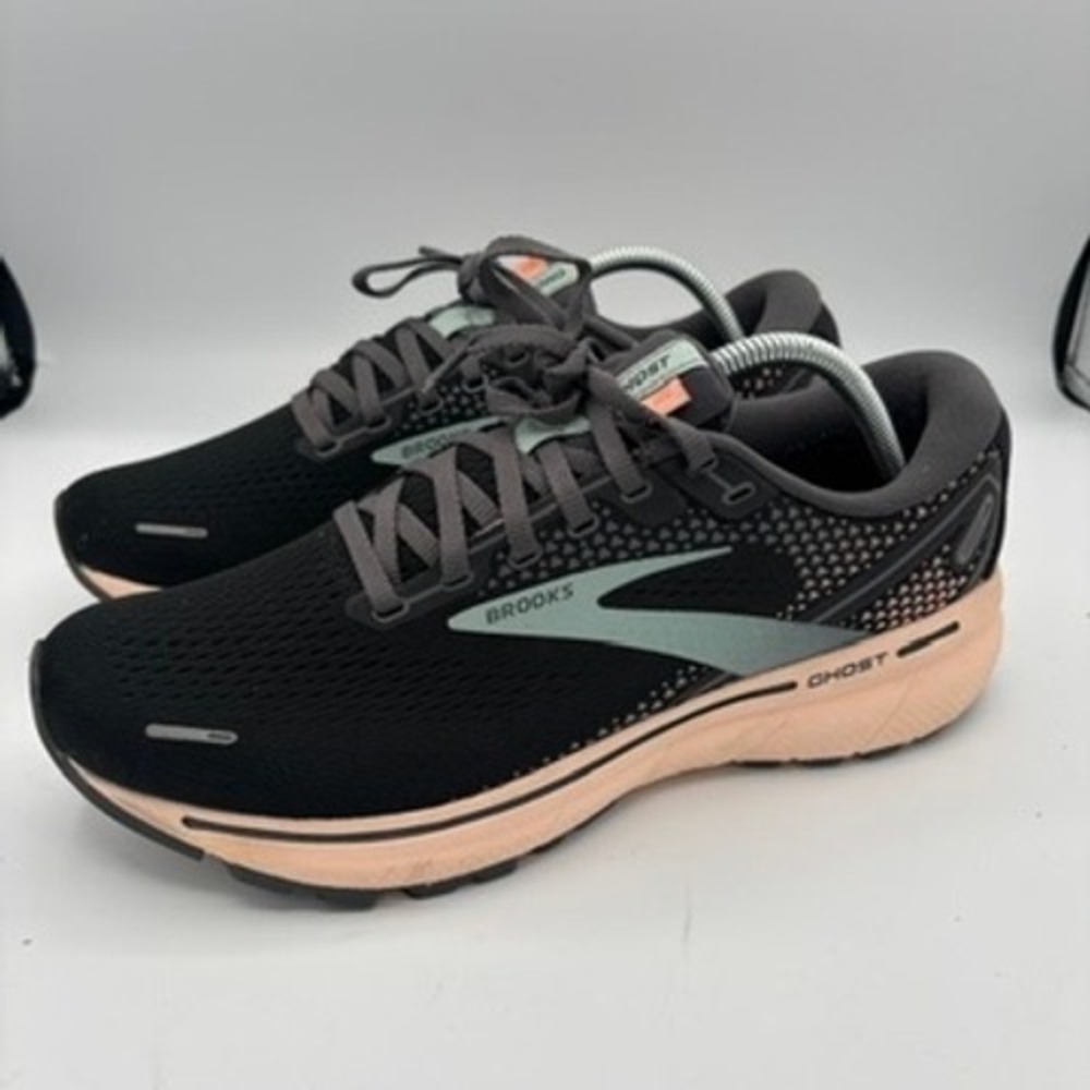 Brooks Ghost 14 Running Shoes Women Sz 8.5 Blue Navy Peach Athletic Sneaker
